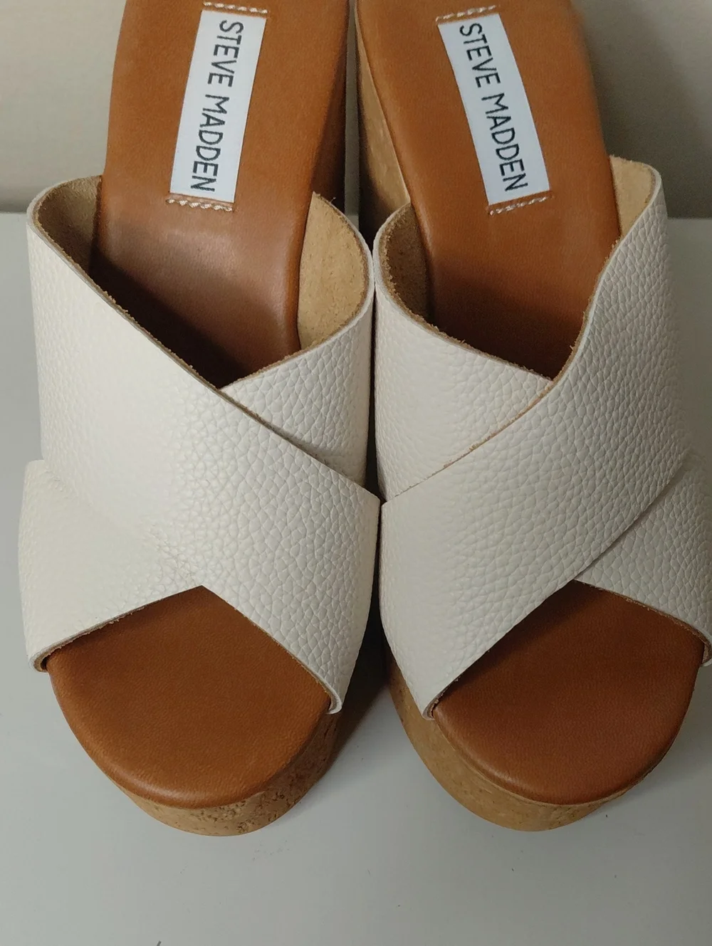 Steve Madden Saffron White Cork Platform Mule Sandals Size 8